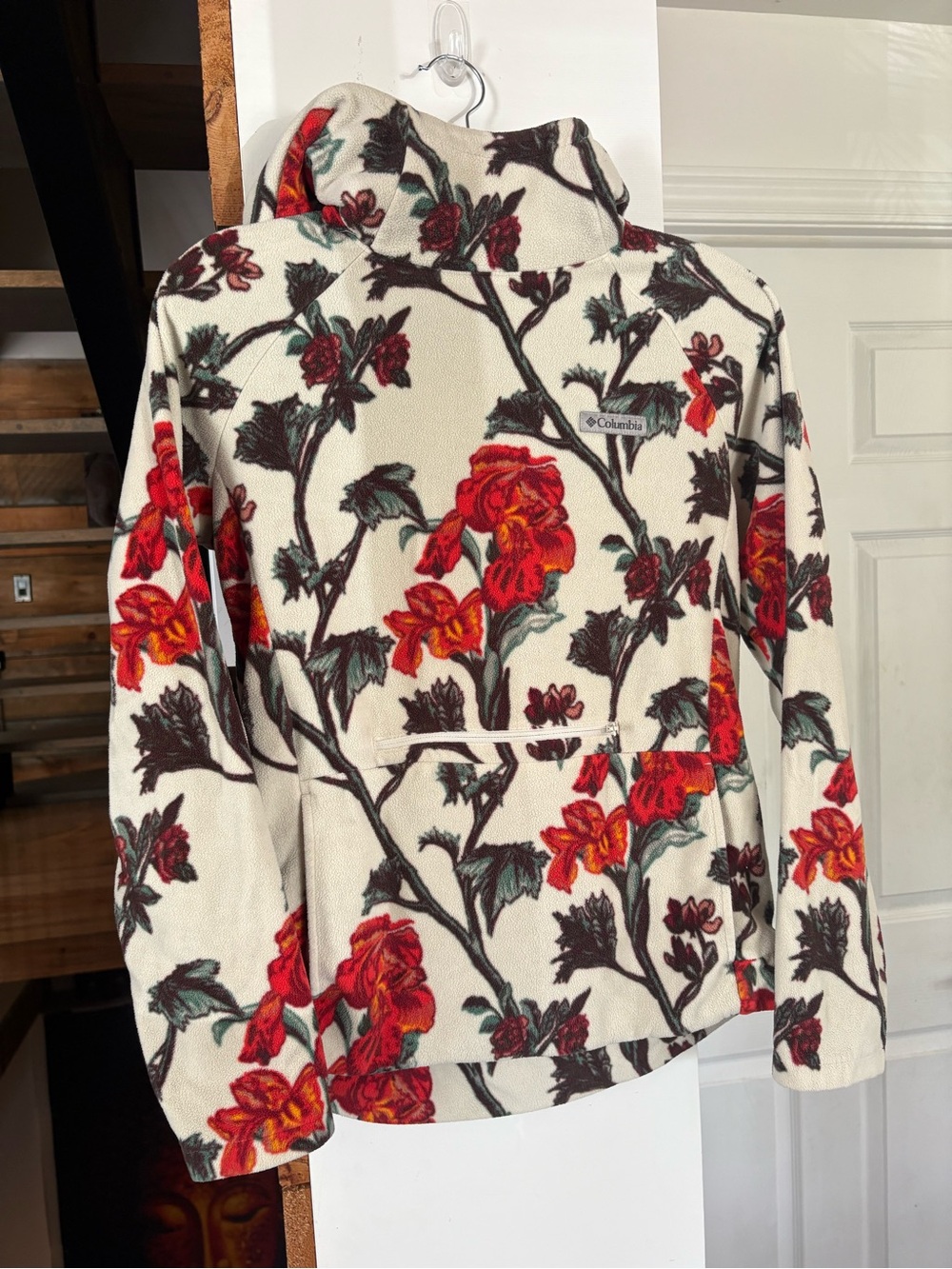 Columbia Cream Fleece Jacket with Red Floral Print